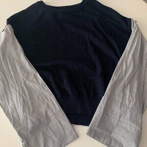 Twik Navy Blue Sweater with Patterned Sleeves